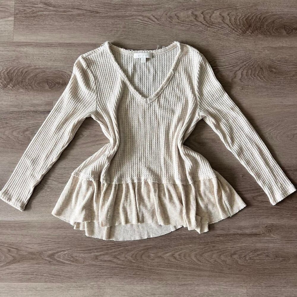 Anthropologie Women's Cream and Tan Blouse